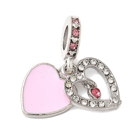 Rack Plating Alloy Light Rose & Crystal Rhinestone European Dangle Charms PALLOY-S189-30P-1