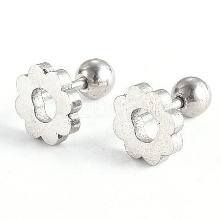 Tarnish Resistant 201 Stainless Steel Flower Barbell Cartilage Earrings LS-EJEW-R147-07-1