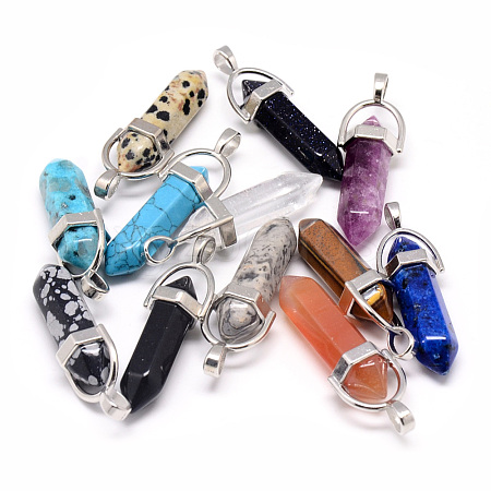 Natural & Synthetic Mixed Stone Double Terminated Pointed Pendants G-Q481-107-1