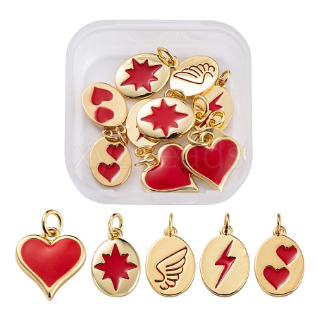 10Pcs 5 Style Real 18K Gold Plated Brass with Jump Rings Enamel Charms KK-LS0001-36-1