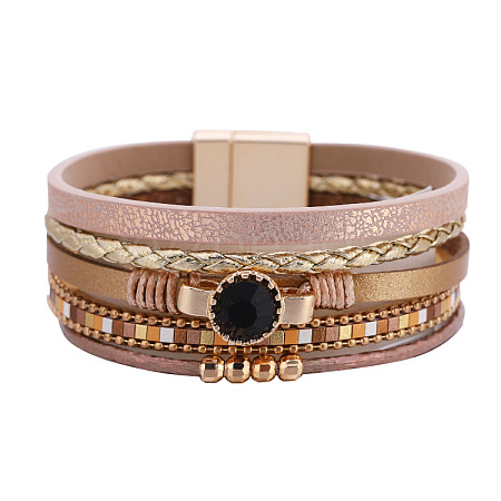 Bohemian Ethnic Style Weave Leather Cord Multi-strand Bracelets for Women WGFDB9D-03-1