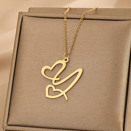 304 Stainless Steel Heart Initial Pendant Necklaces for Women Men FS-WG51A4F-19-1