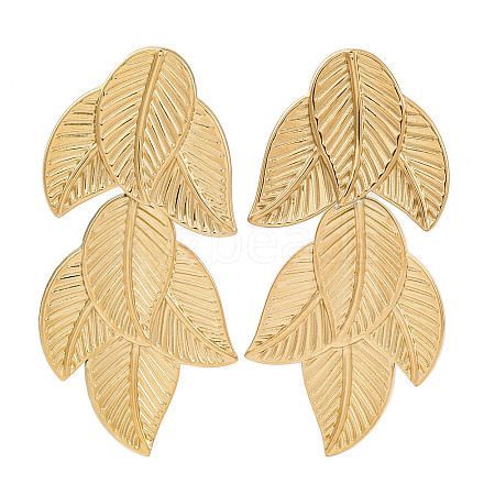 304 Stainless Steel Leaf Theme Stud Earrings For Women EJEW-B110-03G-01-1