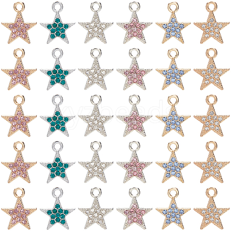 36Pcs 6 Colors Alloy Rhinestone Pendants RB-SC0001-16-1