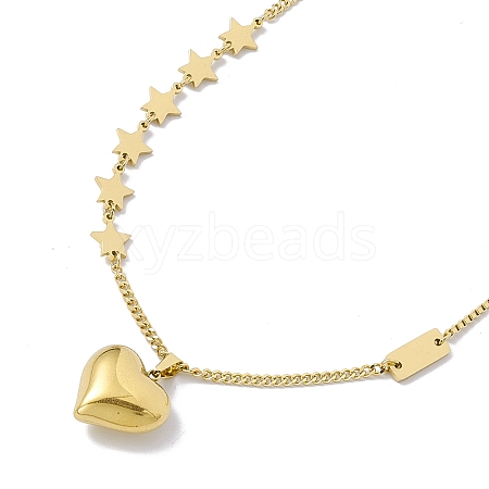Ion Plating(IP) 304 Stainless Steel Heart & Star Pendant Necklace for Women NJEW-F298-12G-1