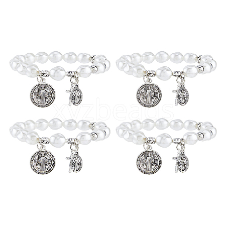 4Pcs Religious Alloy Beaded Charm Bracelets BJEW-DC0001-32-1