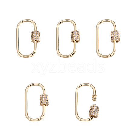 Brass Micro Pave Clear Cubic Zirconia Screw Carabiner Lock Charms ZIRC-E164-11G-1