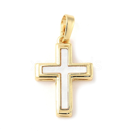 Brass Pave Natural White Shell Pendants KK-S522-01C-G-1