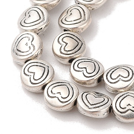 Tibetan Style Flat Round with Heart Alloy Bead Strands TIBEB-O007-12-NR-1