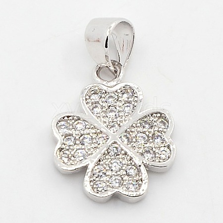 CZ Lucky Jewelry Brass Micro Pave Cubic Zirconia Four Leaf Clover Charms Pendants ZIRC-M011-18P-NR-1