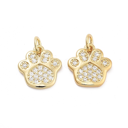 Paw Print Rack Plating Brass Micro Pave Cubic Zirconia Charms KK-G512-22G-1