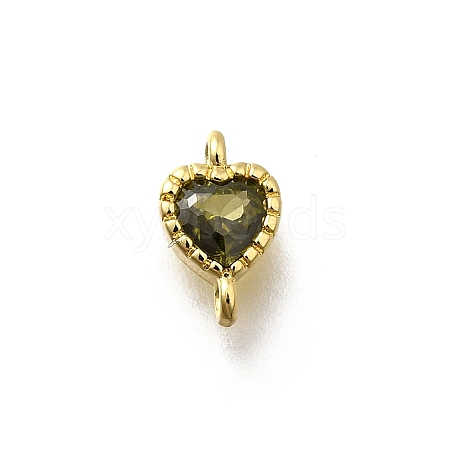 Heart Brass Cubic Zirconia Connector Charms KK-P295-34G-03-1