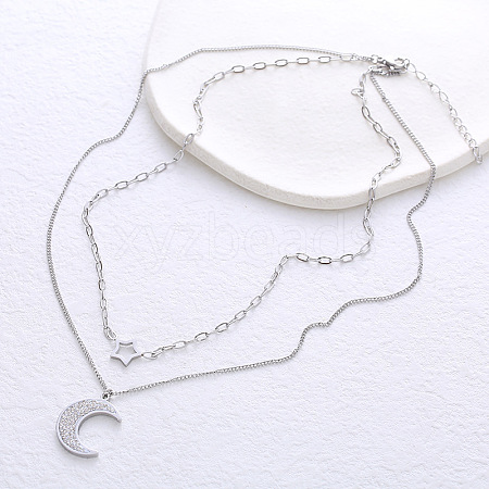 Stainless Steel Star Moon Pendant Double Layer Necklaces for Women MW8125-1-1