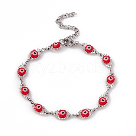 304 Stainless Steel Horse Eye Link Chain Bracelet with Resin Evil Eye Beaded for Women BJEW-F439-01P-03-1