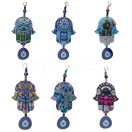 6Pcs Hamsa Hand DIY Diamond Painting Pendant Decoration Kits DIAM-PW0002-26A-1