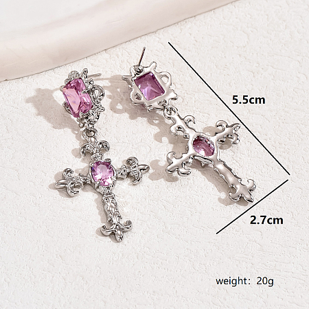 French Vintage Style Luxury Cross Brass Cubic Zirconia Stud Earrings for Women PU5958-1