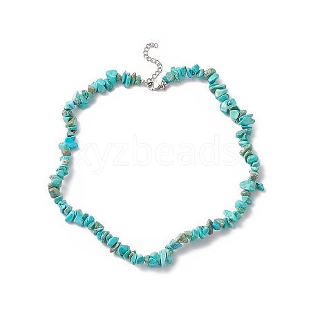 Dyed Synthetic Turquoise Chip Beaded Necklaces with 304 Stainless Steel Lobster Claw Clasp & Chain Extender NJEW-JN04225-05-1