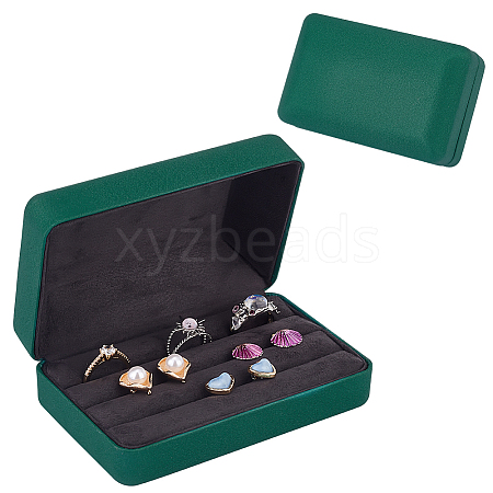 3-Slot Rectangle PU Leather Finger Ring Display Boxes CON-WH0099-10B-1