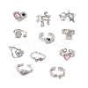 11Pcs Alloy Micro Pave Cubic Zirconia Cuff Rings for Women PW-WGF391D-01-5