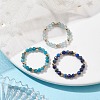 Natural Lapis Lazuli/Apatite with Glass Braided Beaded Finger Rings RJEW-JR00670-2