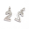 Real Platinum Plated Tone Brass Micro Pave Cubic Zirconia Number Charms ZIRC-E011-02-1