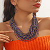 Plastic Seed Beaded Multilayer Necklaces & Teardrop Dangle Earrings Sets WGB34C1-08-1