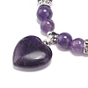 Natural Amethyst Round Beaded Stretch Bracelet with Heart Charm BJEW-JB09019-02-4