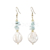 Natural Larimar Chip & Natural Keshi Pearl Dangle Earrings EJEW-JE07445-02-3