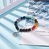 Natural Black Agate(Dyed & Heated) & Mixed Gemstone Stretch Bracelet with Alloy Lotus Charms BJEW-TA00134-01-2