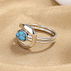 Oval Brass with Synthetic Turquoise Finger Rings FS-WG5DC9A-04-3
