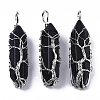 Natural Dyed & Heated Black Agate Big Wire Wrapped Pointed Pendants G-T133-P02A-1