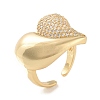 Brass Micro Pave Clear Cubic Zirconia Heart Open Cuff Ring for Women RJEW-C102-11G-1