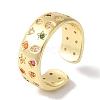 Brass Micro Pave Colorful Cubic Zirconia Star/Rhombus/Heart Wide Open Cuff Rings for Women RJEW-C098-31G-1