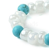 Round Synthetic Turquoise with Glass Seeded Beaded Stretch Rings for Women RJEW-JR00707-03-4