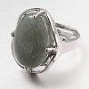 Adjustable Oval Gemstone Wide Band Rings RJEW-L062-01B-2