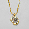 Brass Crystal Rhinestone Oval with Letter Pendant Necklaces FS-WG7CB6D-05-1