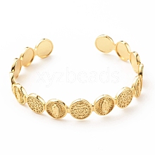 Brass Flat Round with Rosary Jesus Open Cuff Bangle for Women BJEW-B054-04G