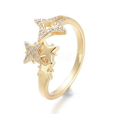 Brass Micro Pave Clear Cubic Zirconia Cuff Rings RJEW-F103-09-G-1