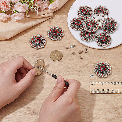 20Pcs Flower Zinc Alloy & Rhinestone & Glass Rivets BUTT-NB0001-84B-1