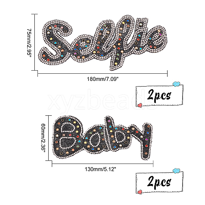 4Pcs 2 Style Word Baby & Selfie Glitter Hotfix Rhinestone DIY-FH0003-57-1