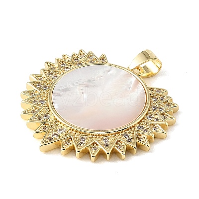 Brass Micro Pave Clear Cubic Zirconia & Natural White Shell Pendants CU-CBA6938-08G-01-1