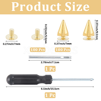 100 Bags Alloy Spiked Cone Rivets for Bag Decoration FIND-CL0002-06G-1