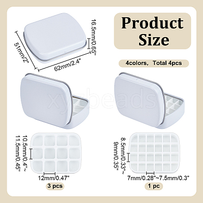 4Pcs 4 Styles Rectangle Iron Platic Tin Cans with Hinged Lid CON-AR0001-15-1