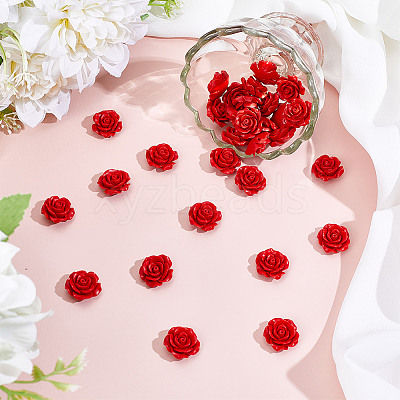 40Pcs Synthetic Coral 3D Flower Rose Carved Beads CORA-HY0001-03-1
