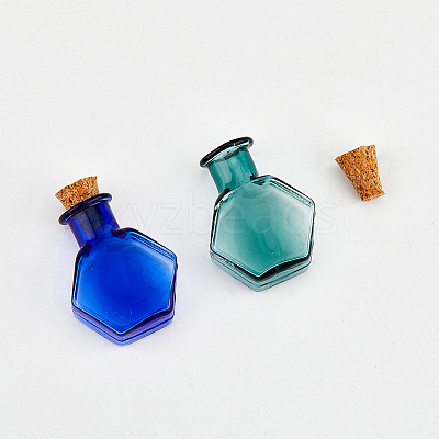 18Pcs 9 Colors Hexagon Dollhouse Miniature Glass Cork Bottles Ornament AJEW-DC0001-11-1