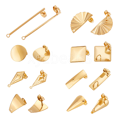 16Pcs 8 Style 304 Stainless Steel Stud Earrings Finding STAS-UN0042-34-1