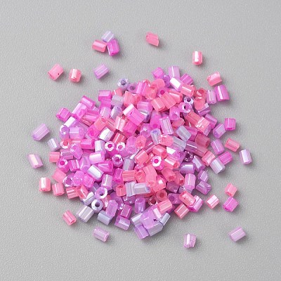 Opaque Colours Glass Hexagon Bugle Beads GLAA-TAC0005-008A-1
