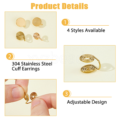 16Pcs 4 Styles Brass & 304 Stainless Steel Cuff Earrings EJEW-HS0001-18G-1