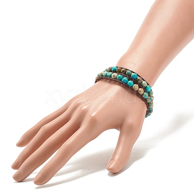 Round Natural Imperial Jasper(Dyed) Braided Wrap Bracelet BJEW-JB08175-1