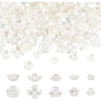 300Pcs 5 Style ABS Plastic Imitation Pearl Bead Caps OACR-NB0001-39-1
